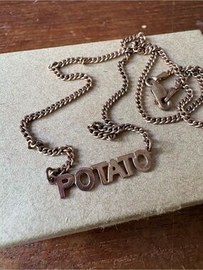 "POTATO" Letter Nameplate Necklace in Rose Gold Tone